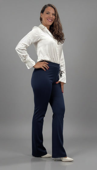 Pantalón de Vestir Para Mujer Media Campana Con Pretina- Azul Marino (Curvy)