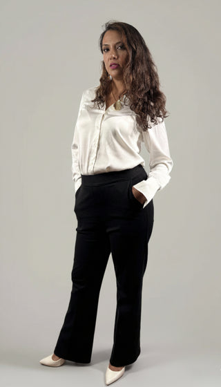 Pantalón de Vestir Para Mujer Media Campana Con Pretina- Negro (Curvy)