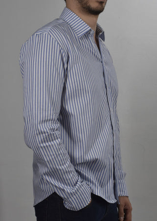 Camisa Casual Para Hombres Altos- Manga Larga (Azul Con Rayas)