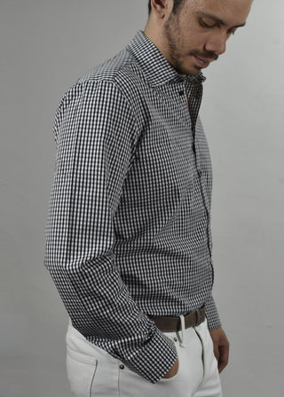 Camisa Casual Para Hombres Altos- Manga Larga (Cuadro Negro)