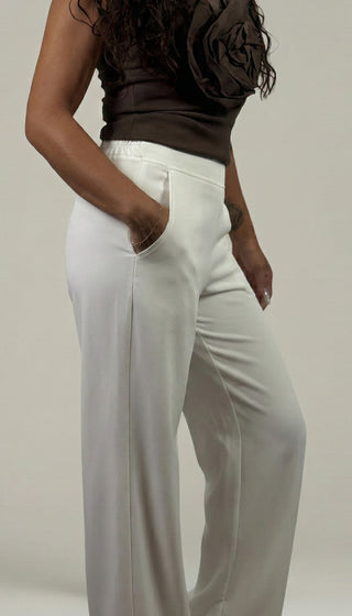 Pantalón de Vestir Para Mujer Corte Wide Leg- Hueso (Regular/Curvy)