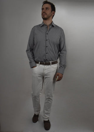 Camisa Casual Para Hombres Altos- Manga Larga (Cuadro Negro)