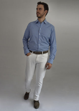 Camisa Casual Para Hombres Altos- Manga Larga (Cuadro Azul)