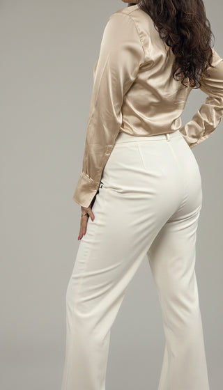 Pantalón de Vestir Para Mujer Media Campana Con Pretina- Hueso (Curvy)