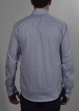 Camisa Casual Para Hombres Altos- Manga Larga (Azul Con Rayas)